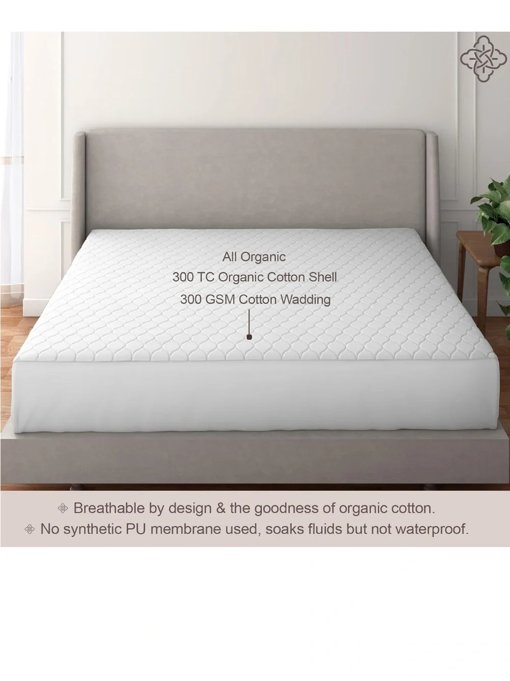 Bioweaves 100% Organic Cotton Mattress Pad Cover, GOTS Certified Cooling 300 GSM